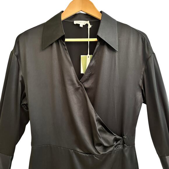 NWT Lilysilk x Ishie Silk Wrap Dress Sz 6 FLAW (Broken Button Cuff) - Picture 3 of 10